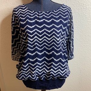 Navy Blue & White Chevron Top